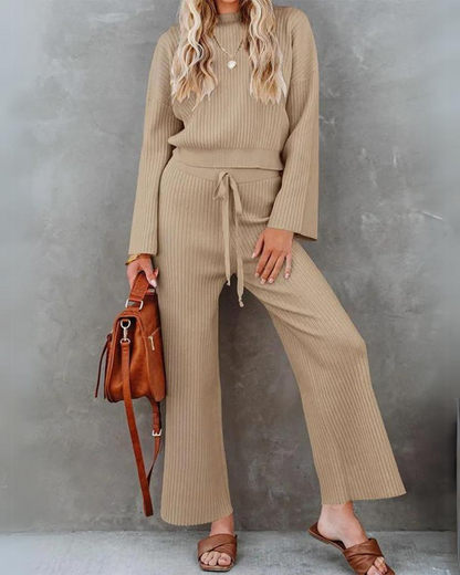 Pantalón y Top Mujer Elegante Cuello Redondo
