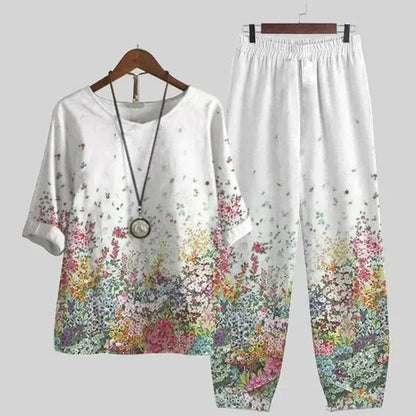 Blusa Flor y Pantalón Mujer Elegante