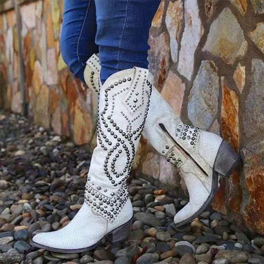 Botas Mujer Piel Tachuelas Tacón Alto
