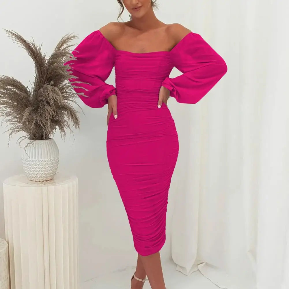 Vestido Midi Cuello Cuadrado Elegante - Vestiria