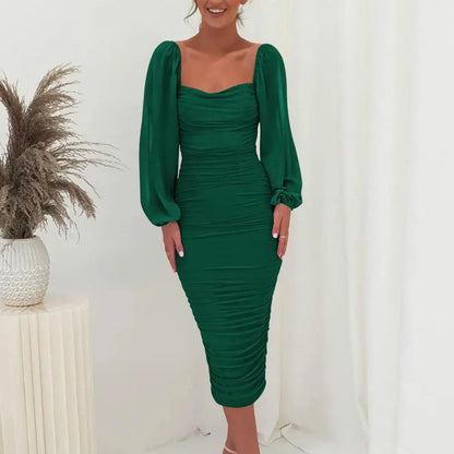 Vestido Midi Cuello Cuadrado Elegante