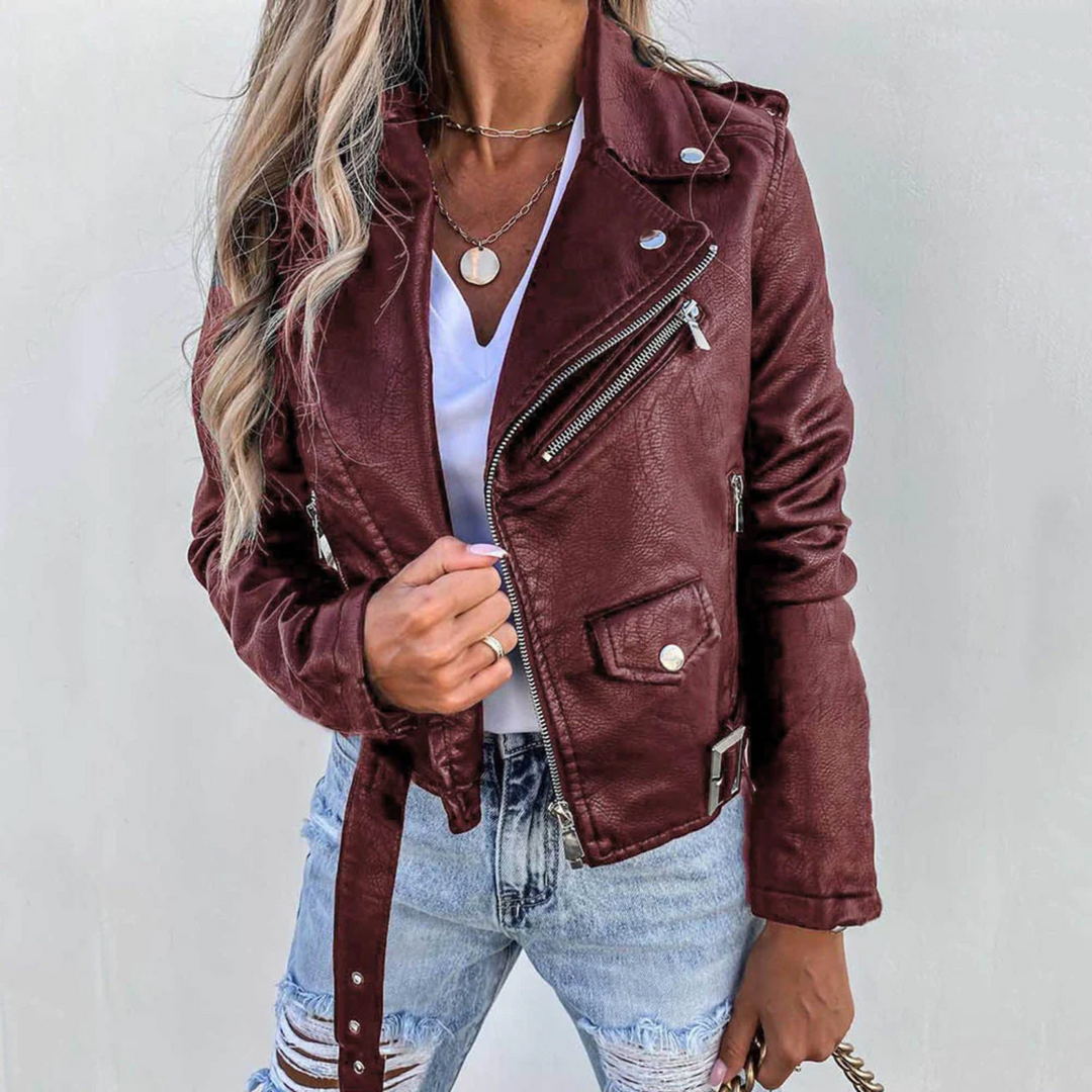 Chaqueta Cuero Mujer Estilo Motero Clásico - Vestiria