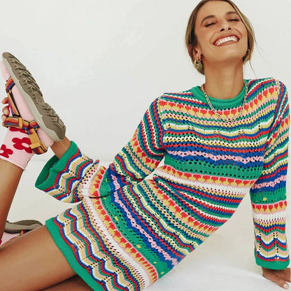 Vestido Hippie de Punto a Rayas