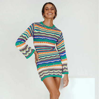 Vestido Hippie de Punto a Rayas - Vestiria