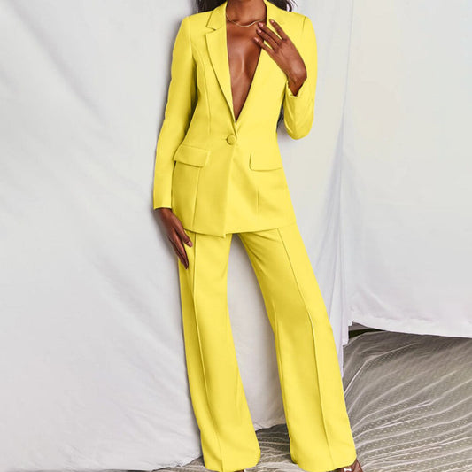 Traje de mujer elegante con chaqueta y pantalón ancho - Vestiria