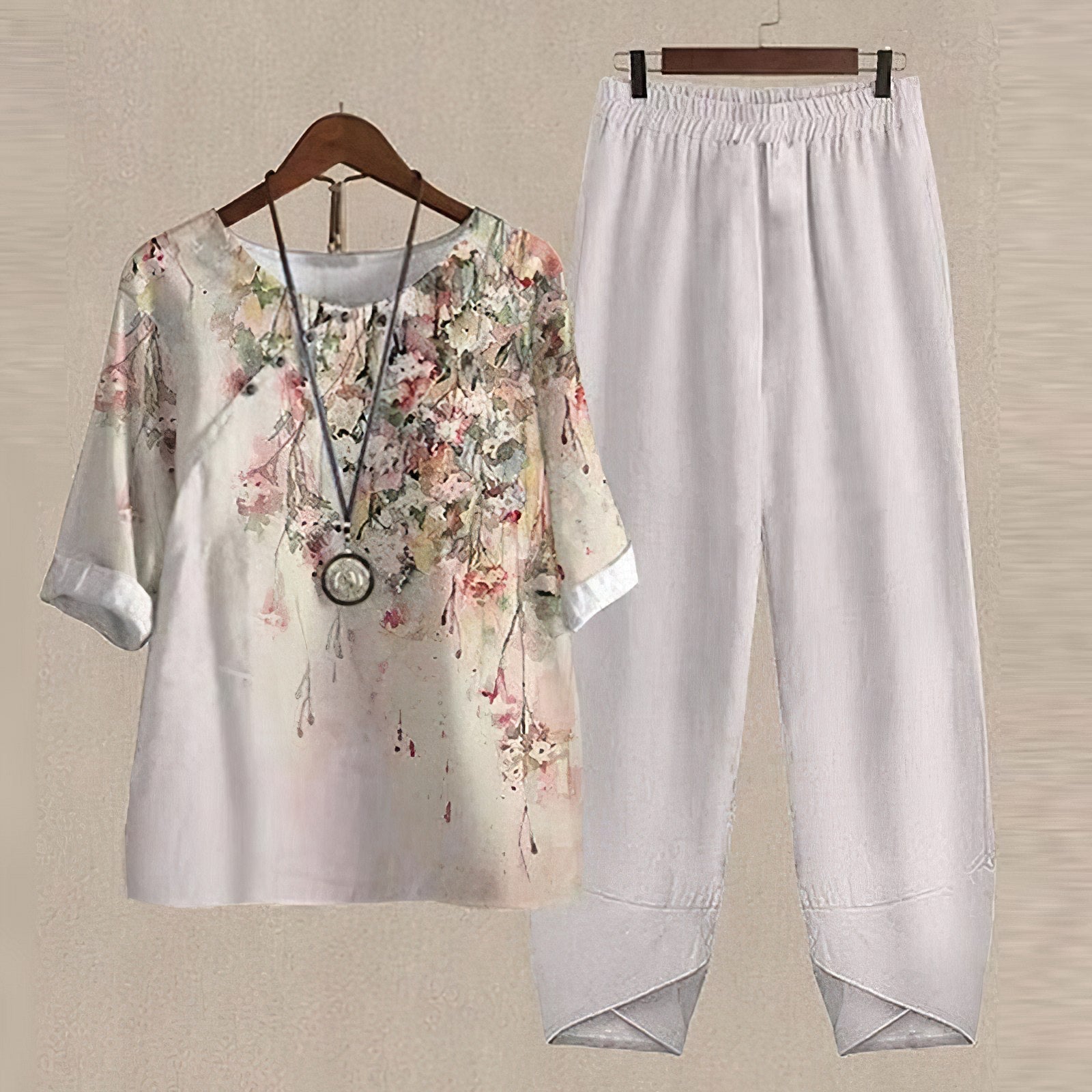 Blusa Flor y Pantalón Mujer Elegante - Vestiria