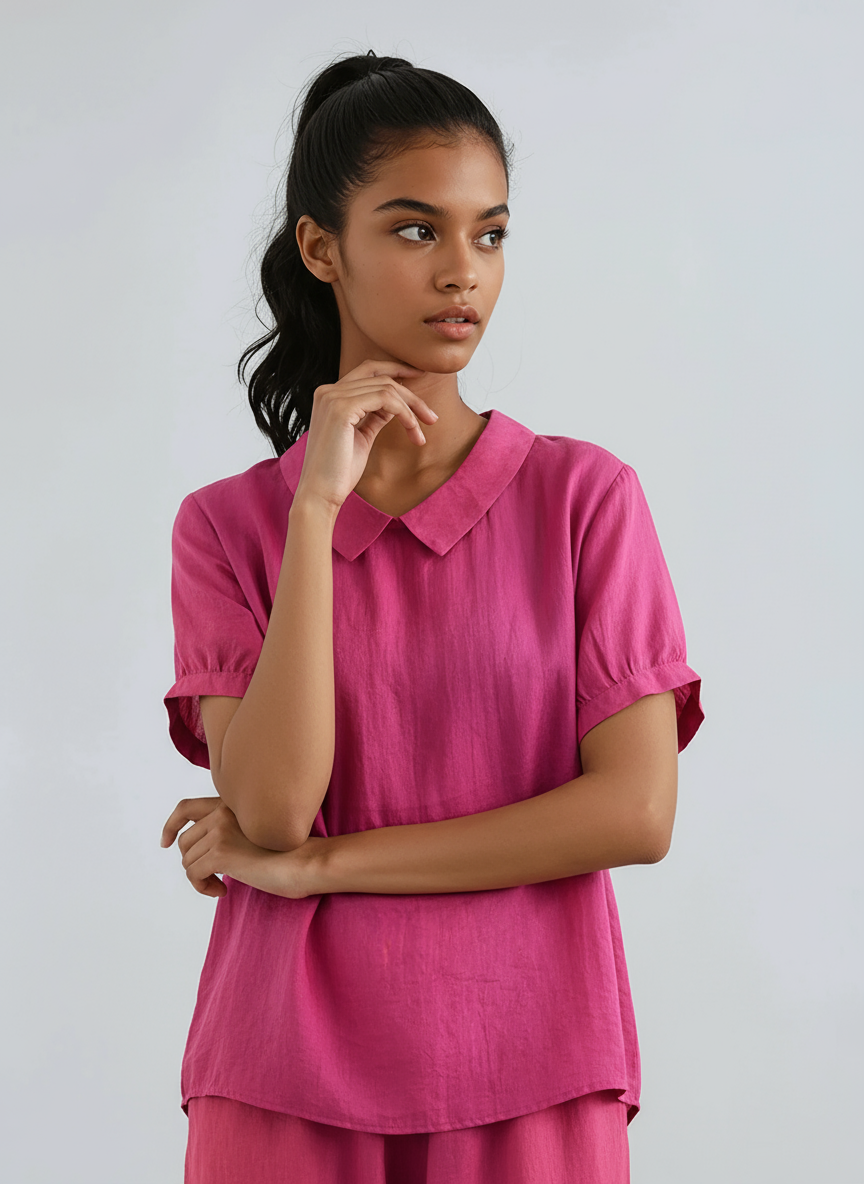 Blusa Mujer Algodón Manga Corta Estilo Verano