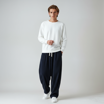 Pantalón Pana Amplio Hombre Cinturón Ajustable
