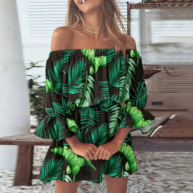 Vestido Sin Hombros Floral Estilo Boho - Vestiria