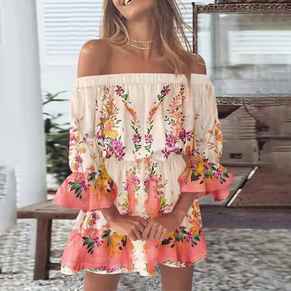 Vestido Sin Hombros Floral Estilo Boho