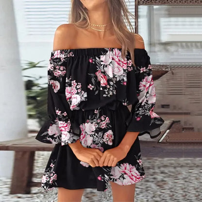 Vestido Sin Hombros Floral Estilo Boho