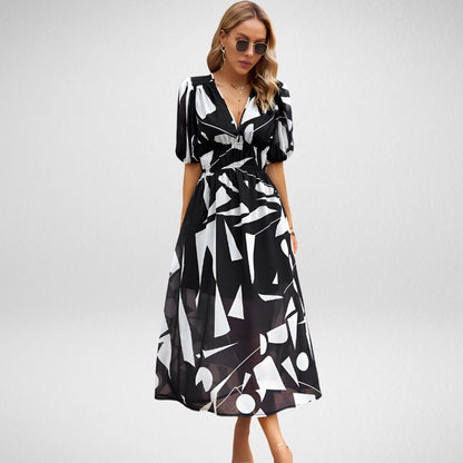 Vestido Midi Estampado Moderno