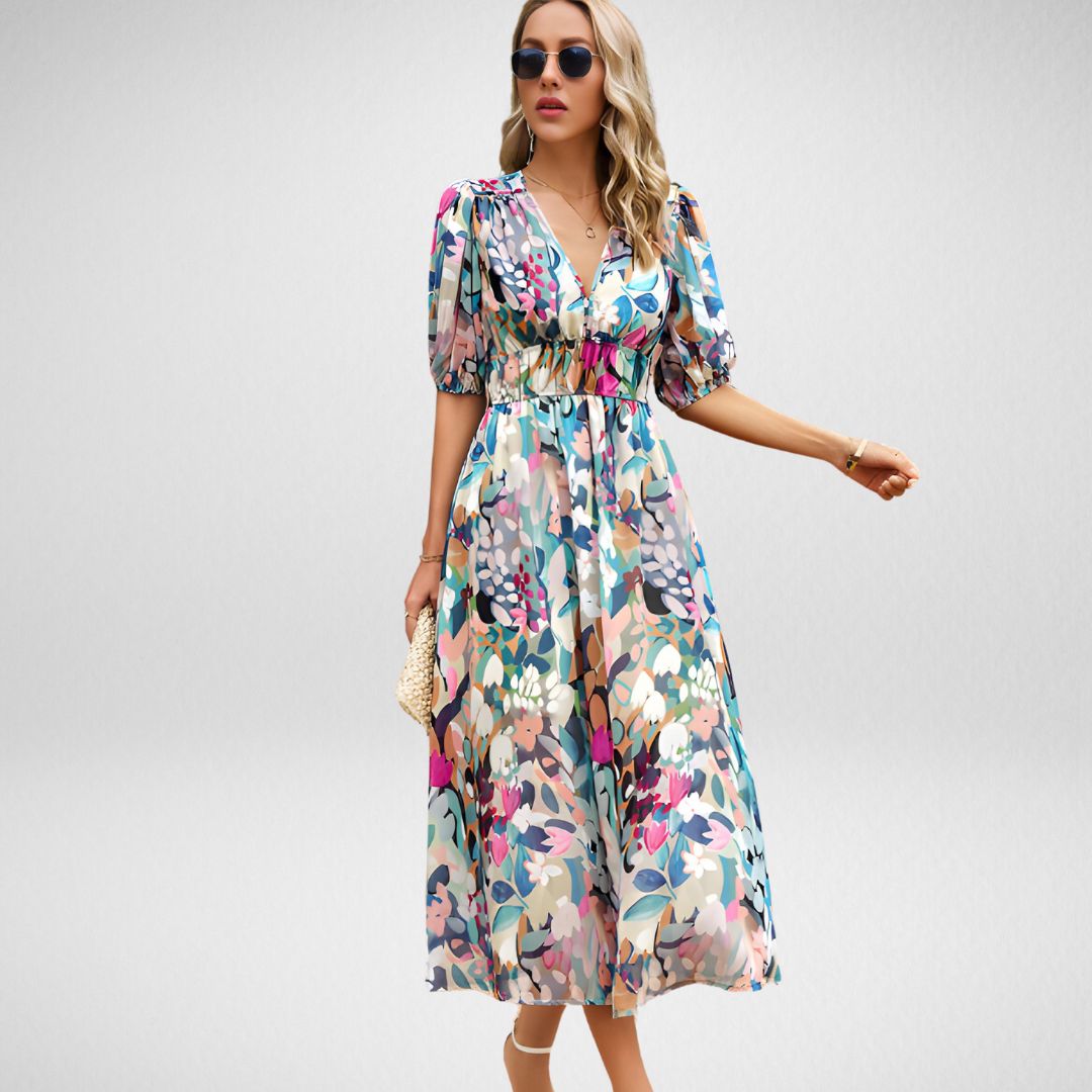 Vestido Midi Estampado Moderno