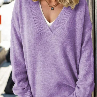 Sudadera cálida de punto suave con cuello en V