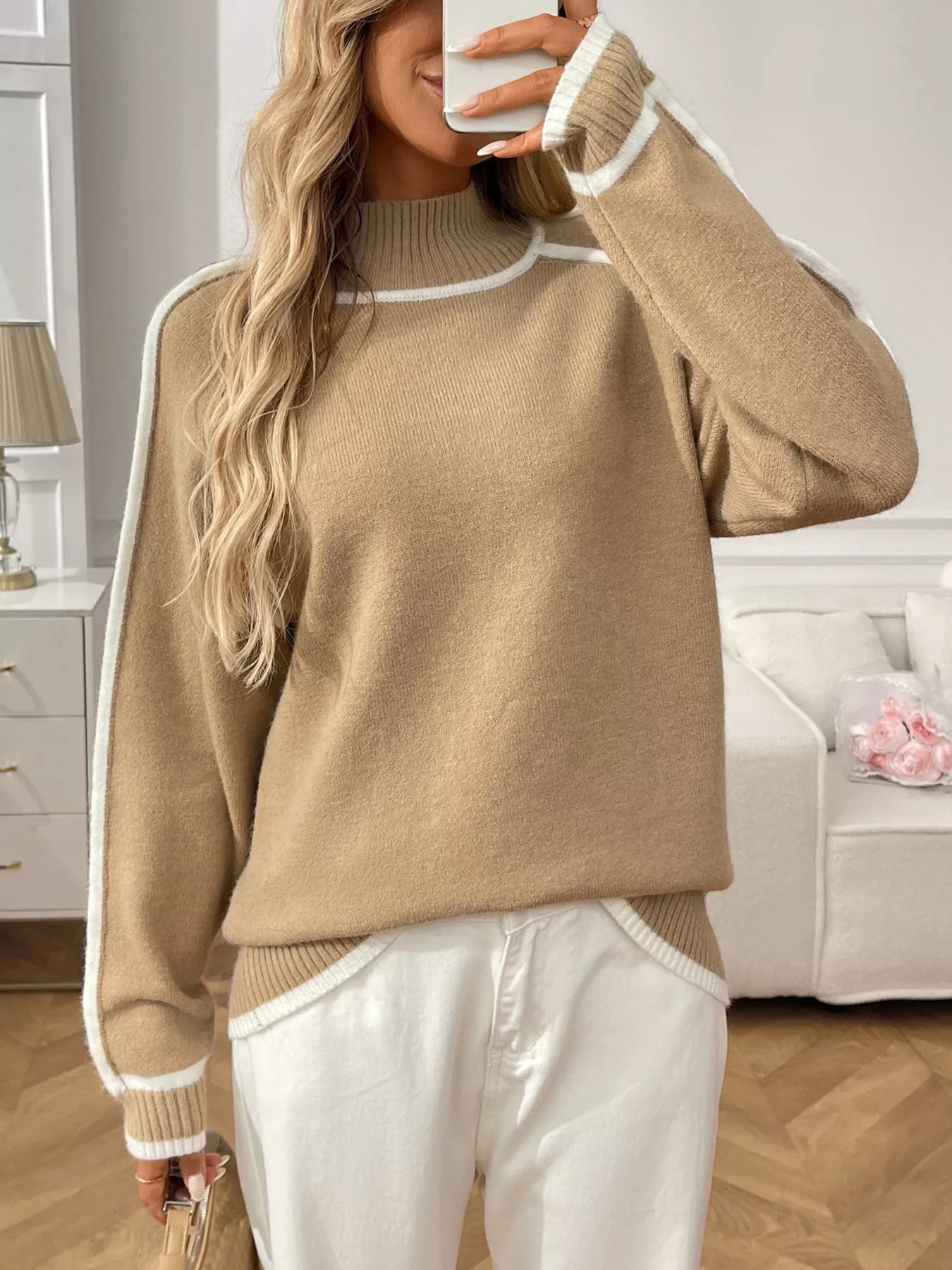 Jersey Femenino Cuello Alto Ribete Contraste - Vestiria