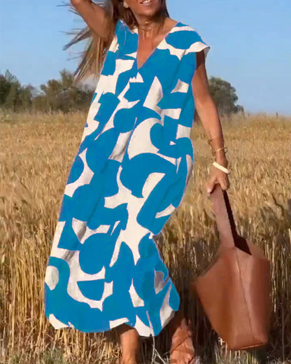 Vestido Estampado Florado con Escote en V Elegante