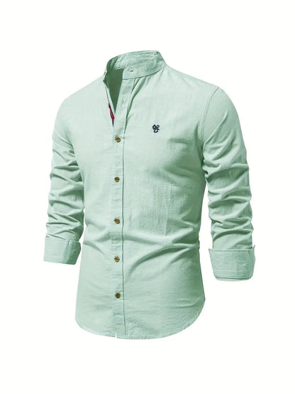 Camisa Hombre Elegante Cuello Mao Manga Larga