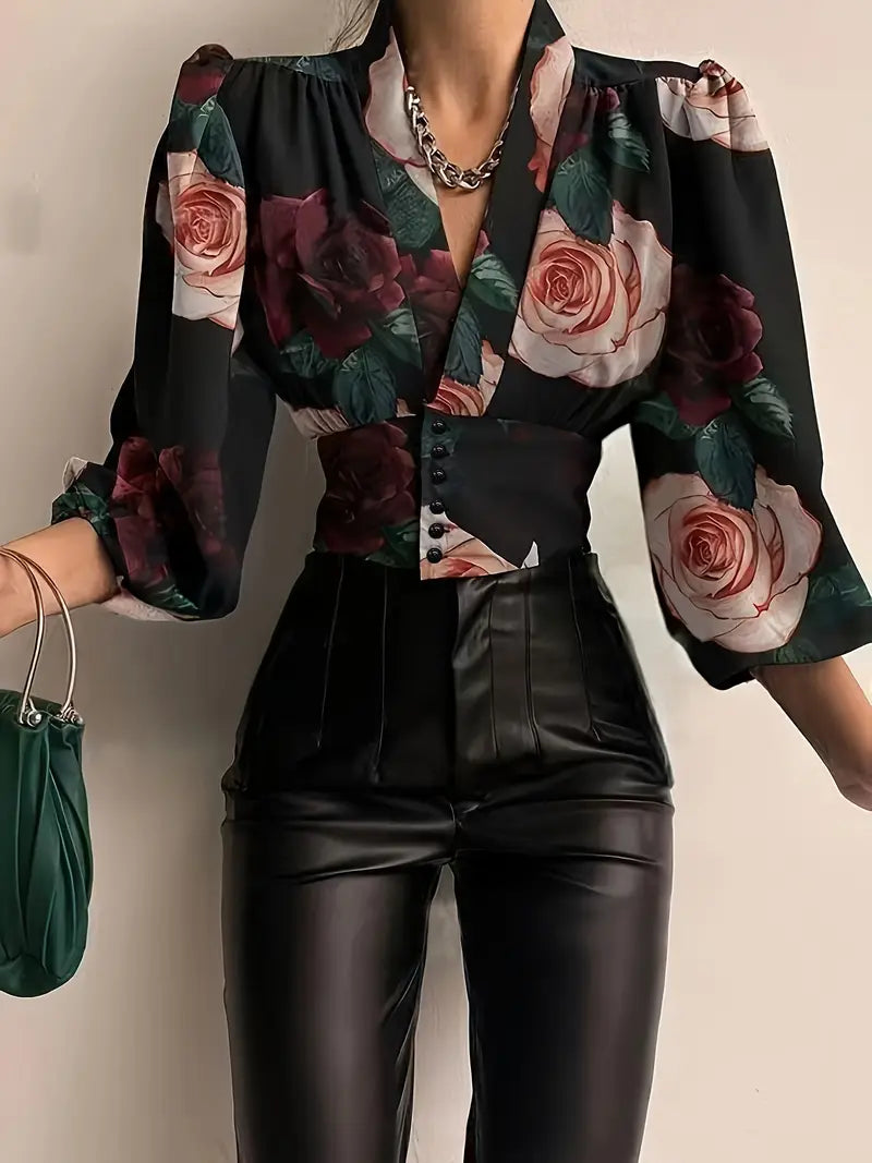 Blusa Seda Floral con Mangas Voladas - Vestiria