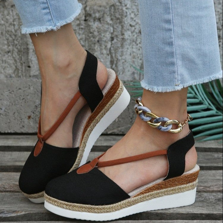 Sandalias Mujer Cuña Tejido Natural Elegantes