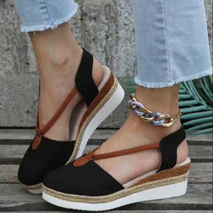 Sandalias Mujer Cuña Tejido Natural Elegantes