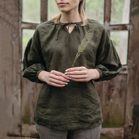 Blusa Lino Mujer Manga Larga Elegante - Vestiria