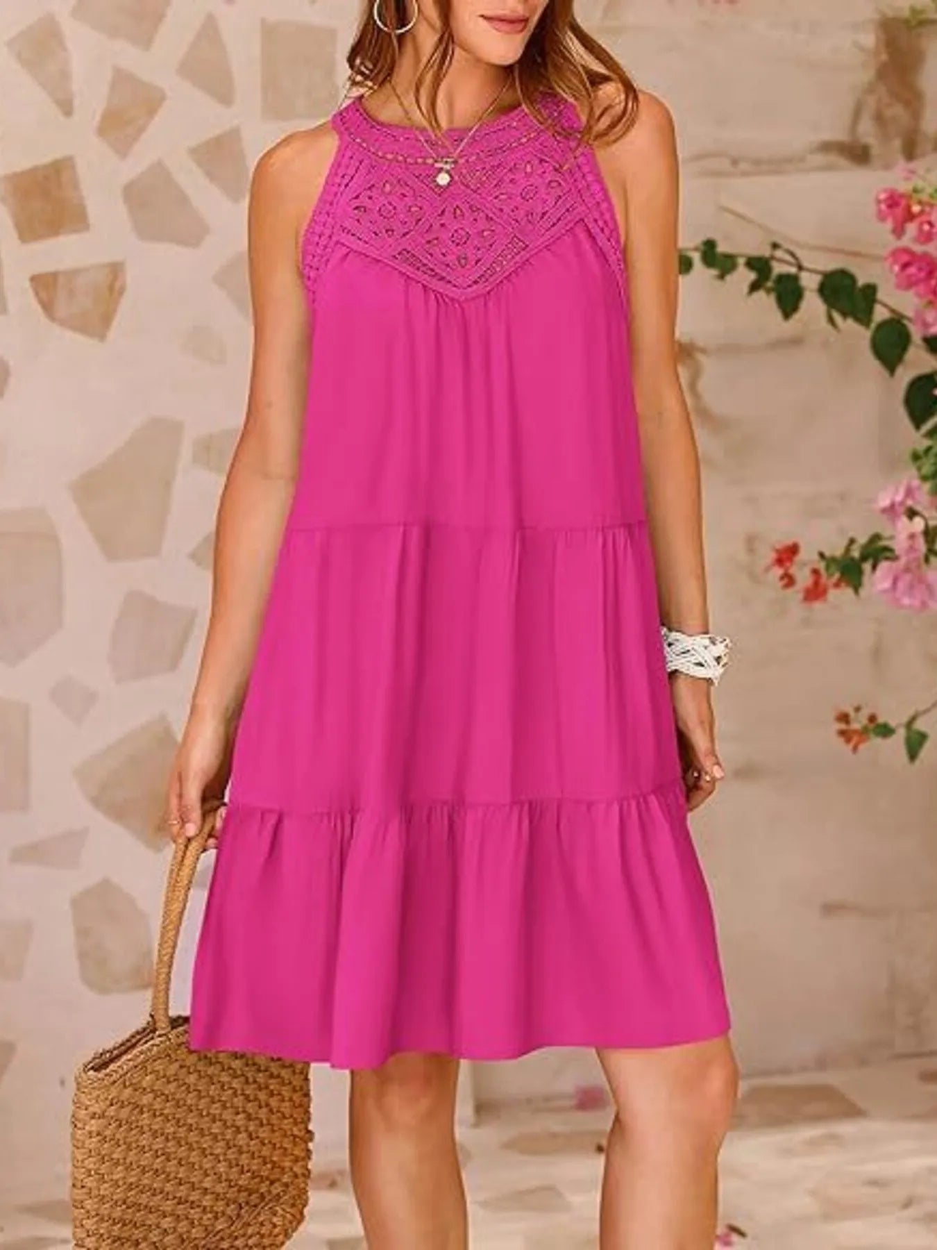 Vestido de Encaje Sin Mangas Corto - Vestiria