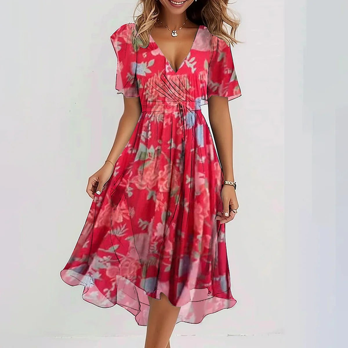 Vestido de invitada elegante midi estampado floral