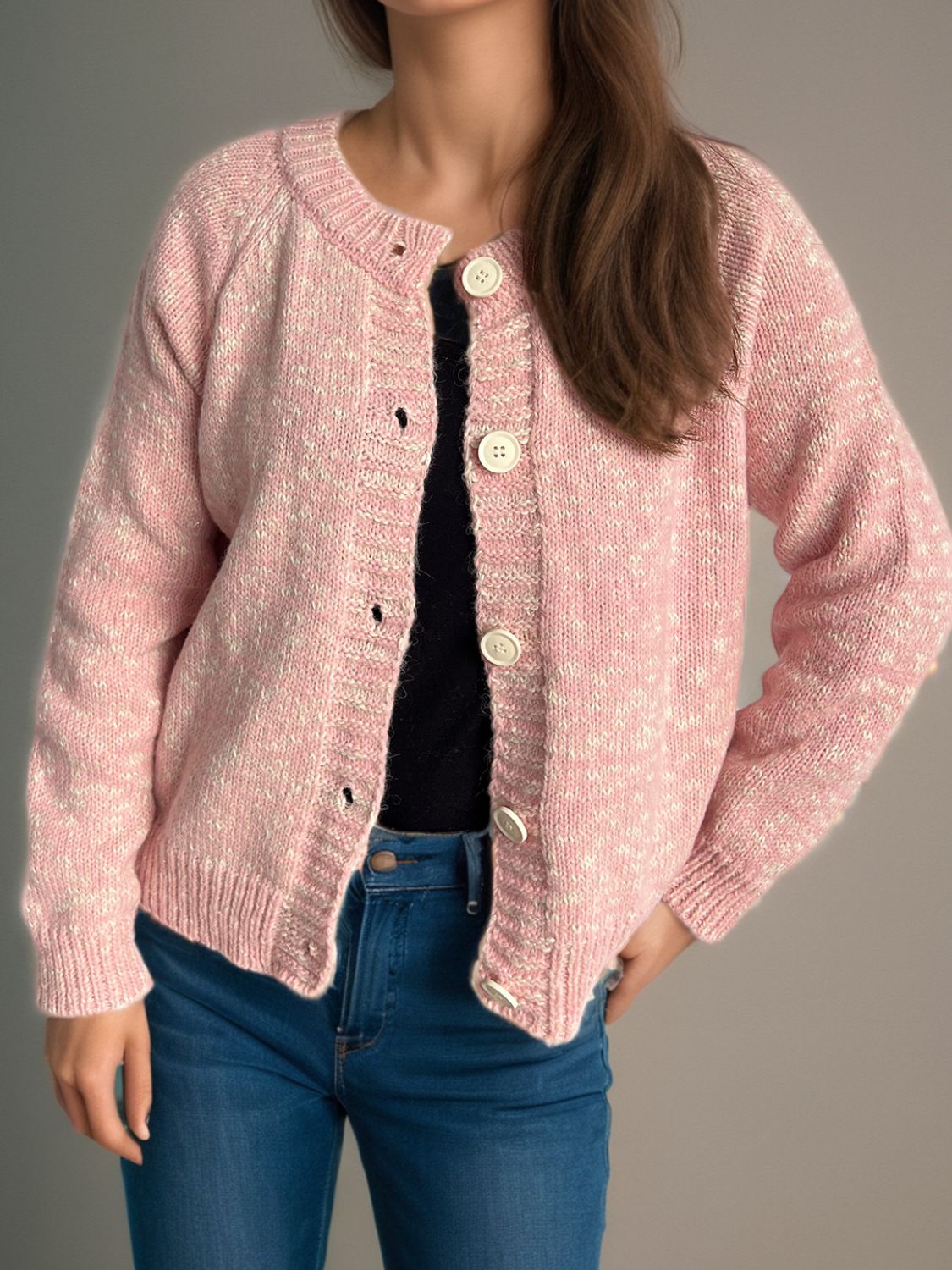 Cárdigan Femenino Cálido Botones Florales - Vestiria