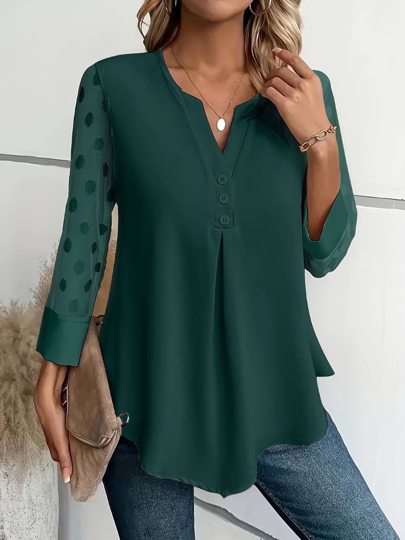Blusa de Mujer con Cuello Pico y Estampado de Lunares
