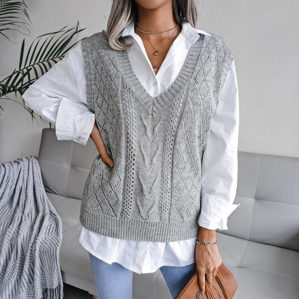 Chaleco Punto Abierto Elegante Mujer