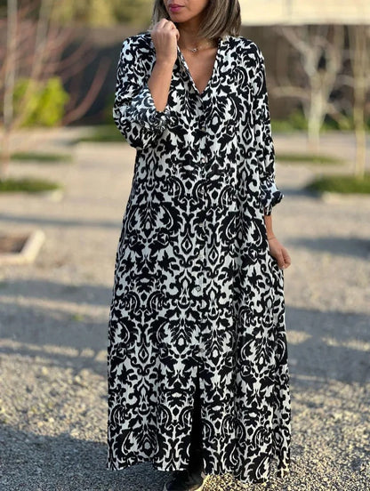 Vestido Largo Estampado Flores Elegante