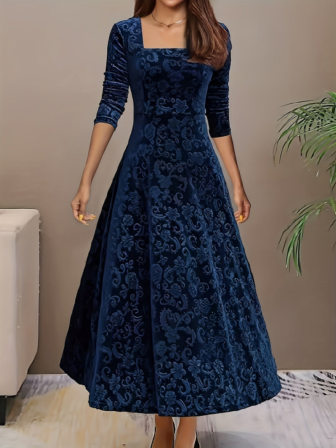 Vestido Fiesta Mujer Elegante Cuello Cuadrado