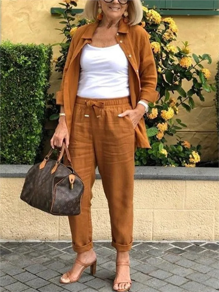 Pantalón corto y top de lino fresco para mujer