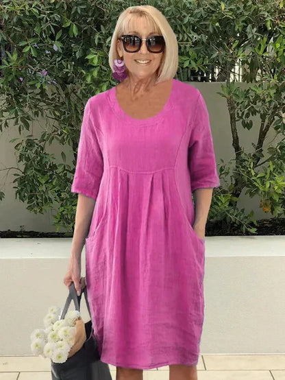 Vestido Algodón Flojo con Bolsillo y Corte Femenino