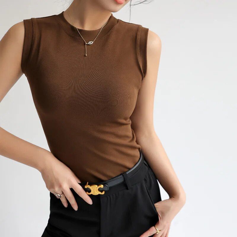Camiseta Mujer Sin Mangas Escote Redondo