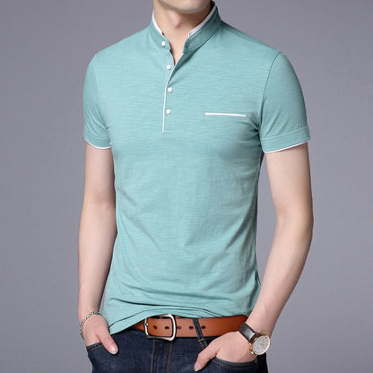 Polo manga corta hombre algodón cuello Mao casual
