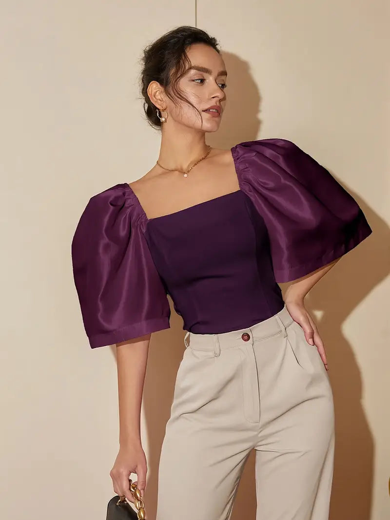 Top de Raso Elegante Mangas Voladas - Vestiria