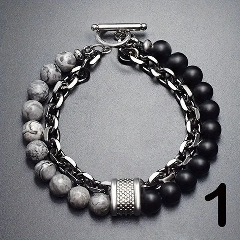 Pulsera Acero Pulido con Piedras Tigre