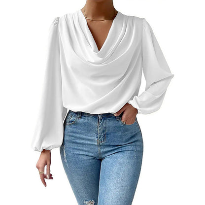 Blusa Gasa Femenina Cuello Paloma Mangas Largas