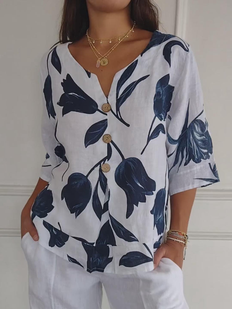 Blusa Floral Elegante Manga Corta