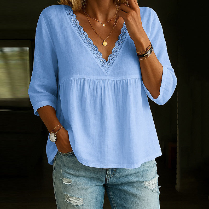 Blusa de Encaje Elegante con Manga Corta