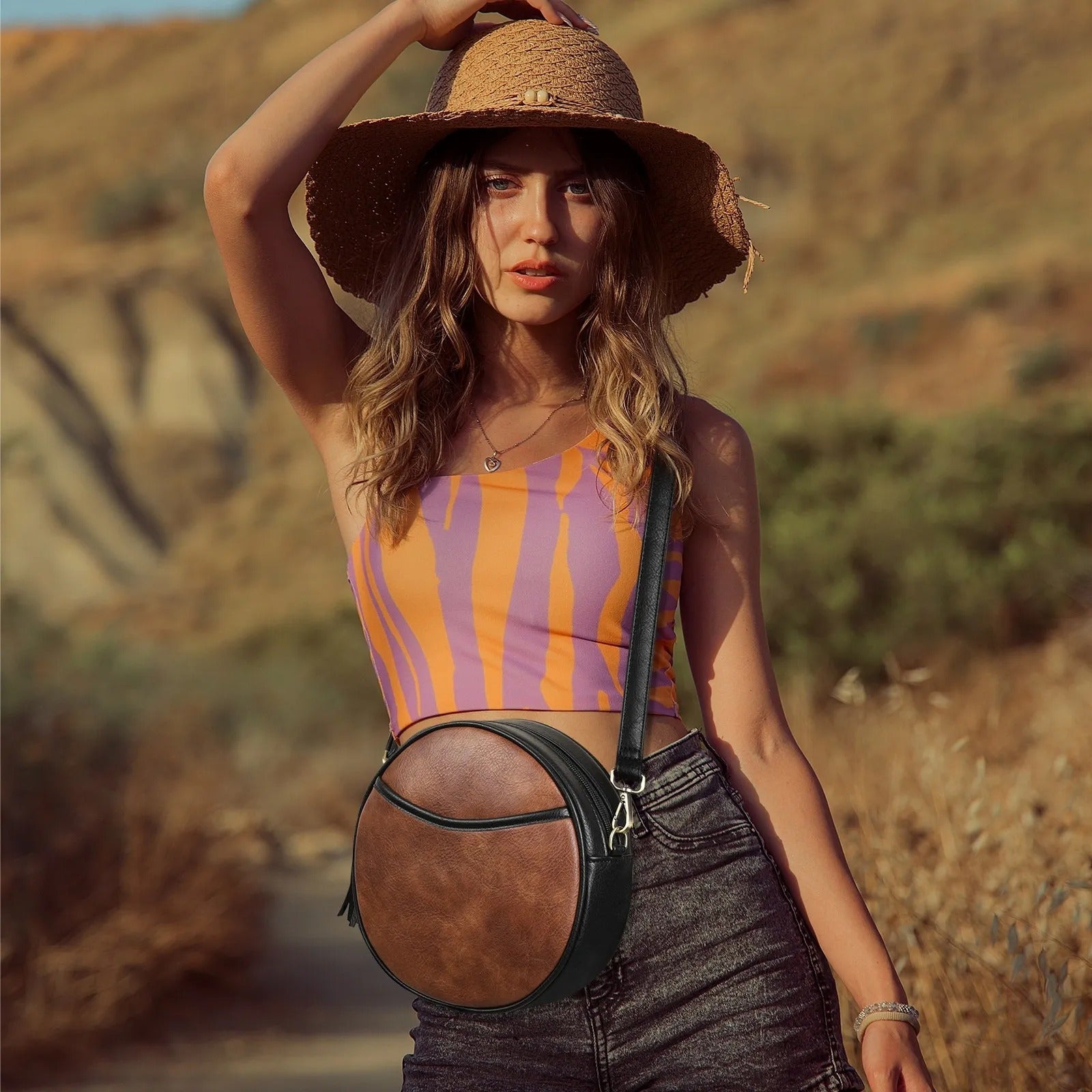 Bolso Mujer Cuero Genuino Estilo Clásico Redondo - Vestiria