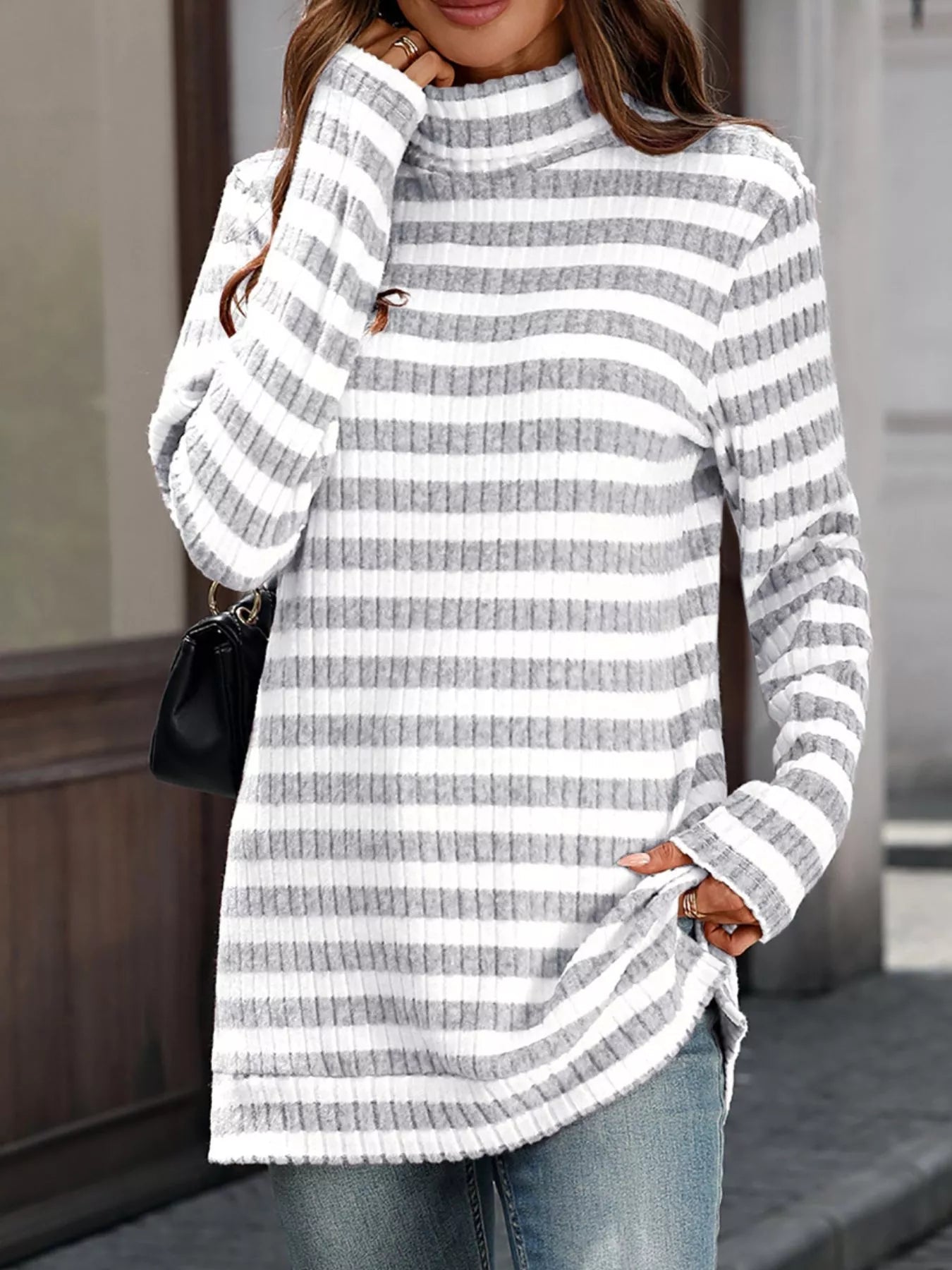 Jersey de Manga Larga Estampado Rayas Cálido
