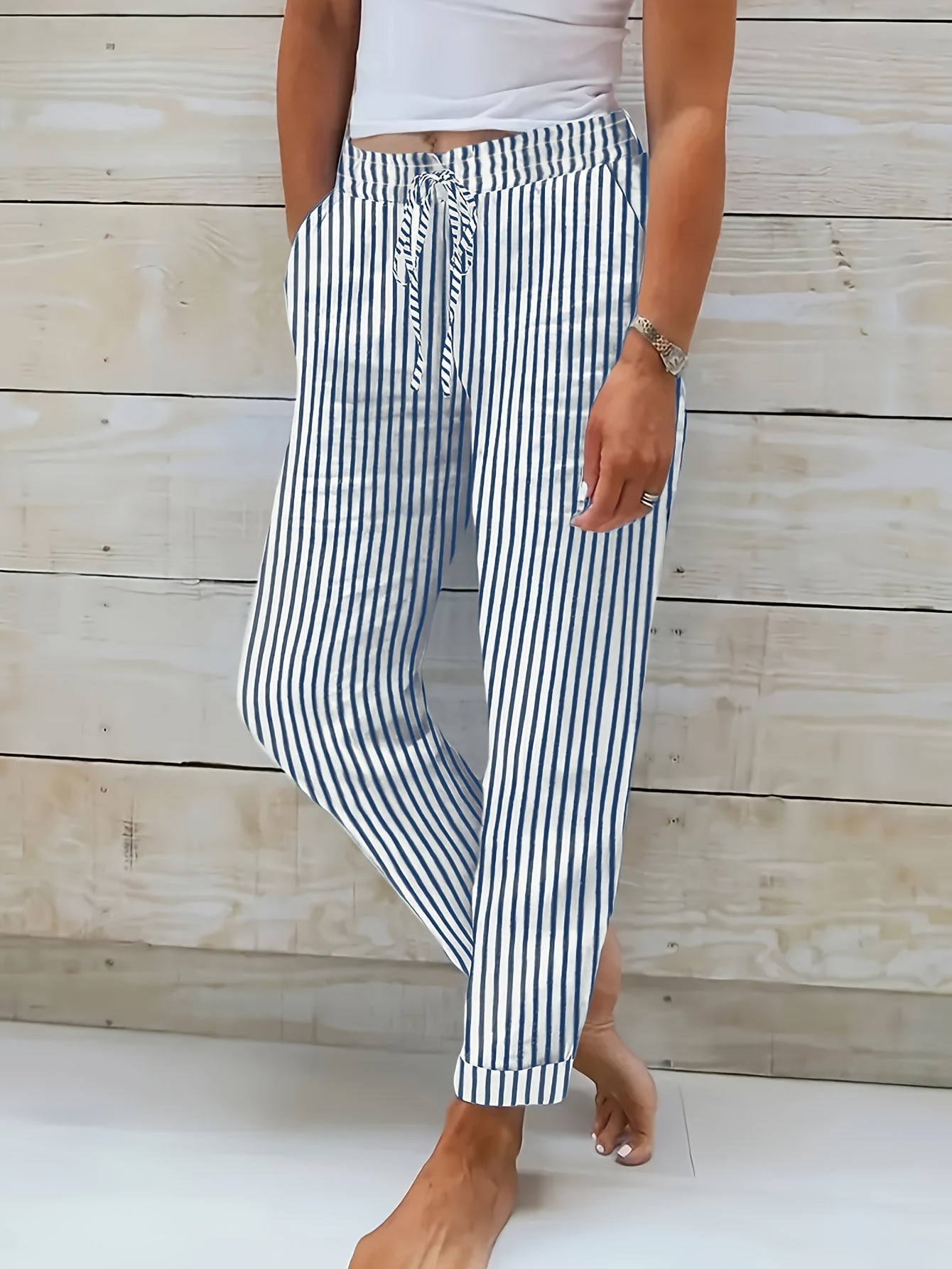 Pantalón elástico estampado rayas cómodo - Vestiria