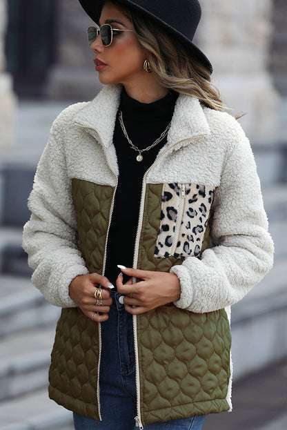 Chaqueta Sherpa Leopardo Cuello Alto Abrible