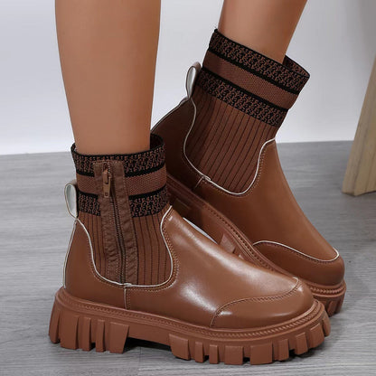 Botas Mujer Estilo Patchwork Suela Gruesa