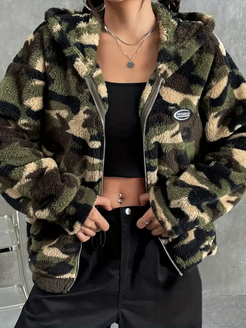 Chaqueta Peluda Camuflaje Felpa Divertida - Vestiria