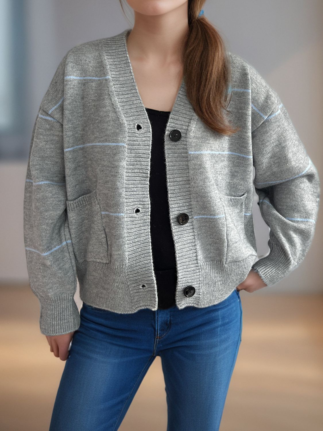 Chaqueta Casual Manga Larga Cuello en V - Vestiria