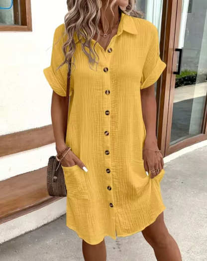 Vestido Lino Ligero con Botones Clásicos