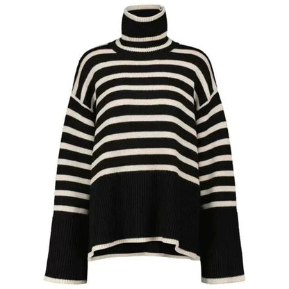Jersey Rayas Cuello Alto Moda Invierno